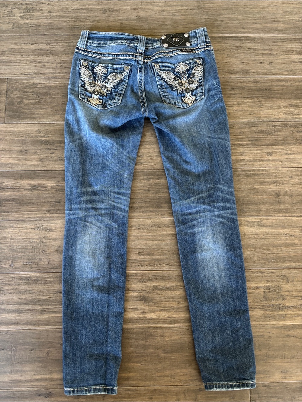 Miss Me Embellished Pocket Blue Jeans